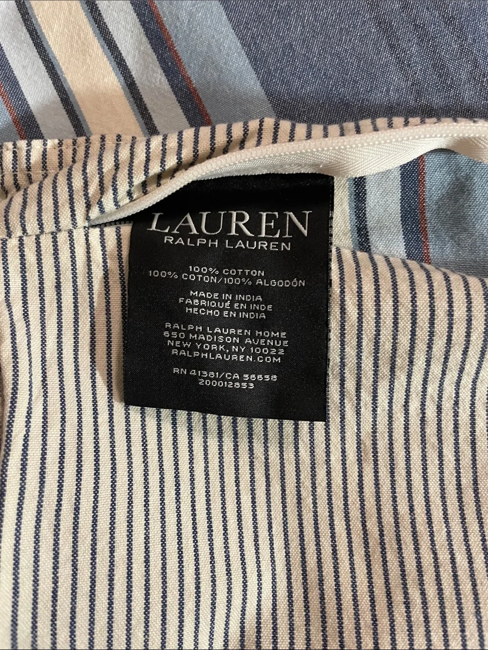 Ralph Lauren Blue and Cream Striped 100% cotton pillow shams